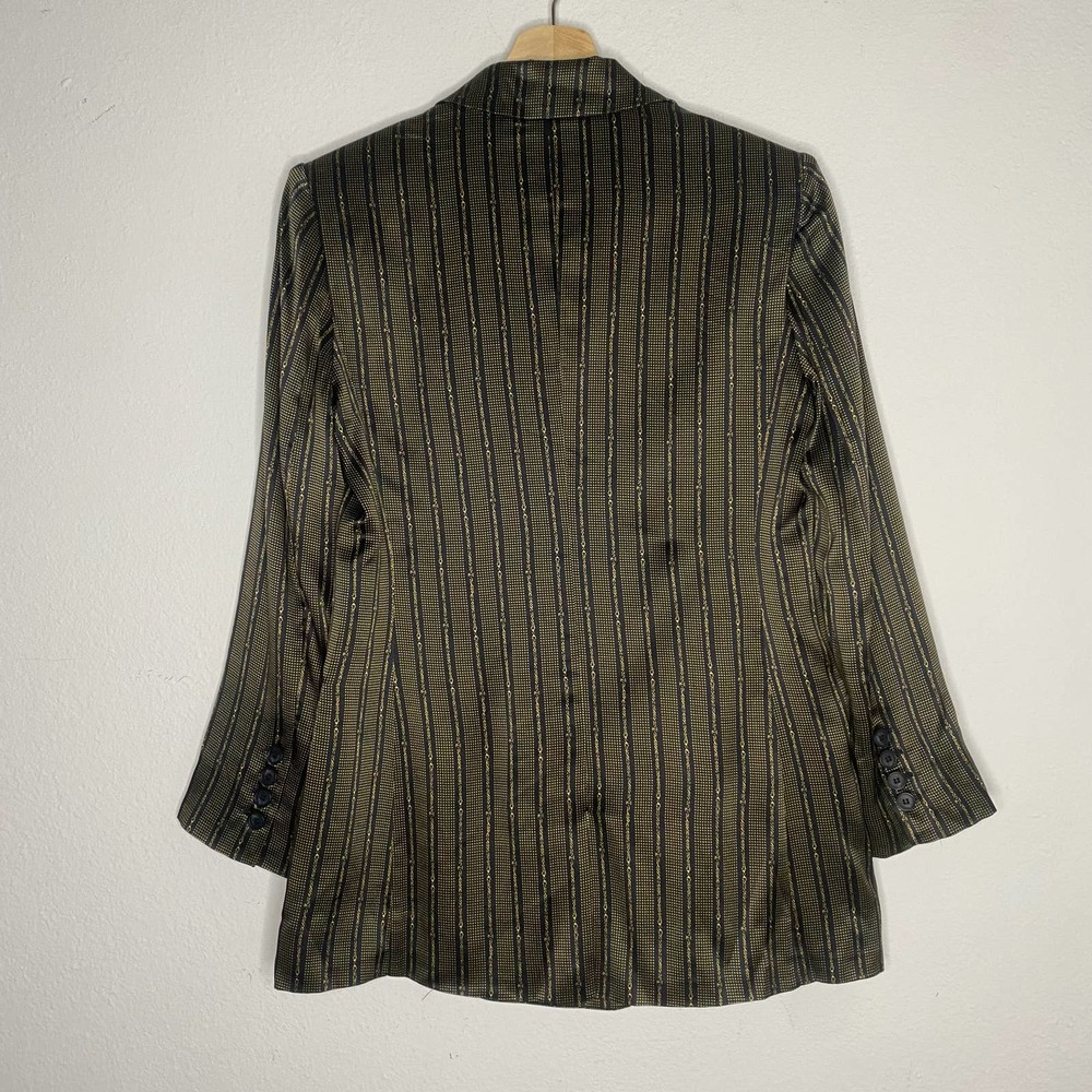 L’AGENCE 100% Silk Navy Gold Stripe Chain Print Blazer NWT - Picture 5 of 6